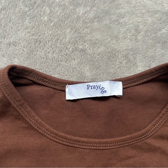 SOLD—Praying God’s Favorite Crop Tee in Brown - Picture 2 of 5